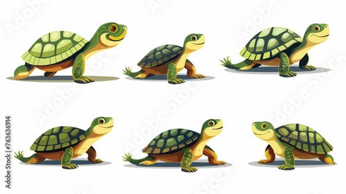 Collection of Painted Turtle Poses flat vector 