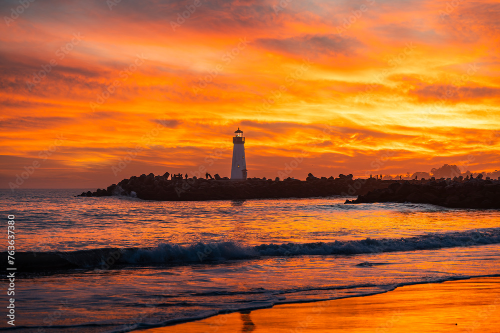 Santa Cruz Breakerwater Lighthouse at sunset