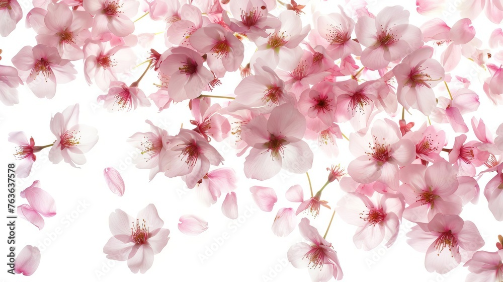 Enchanting Sakura Blossoms Delicately Floating on Pure White Background Enchanting Sakura Blossoms Delicately Floating on Pure White Background