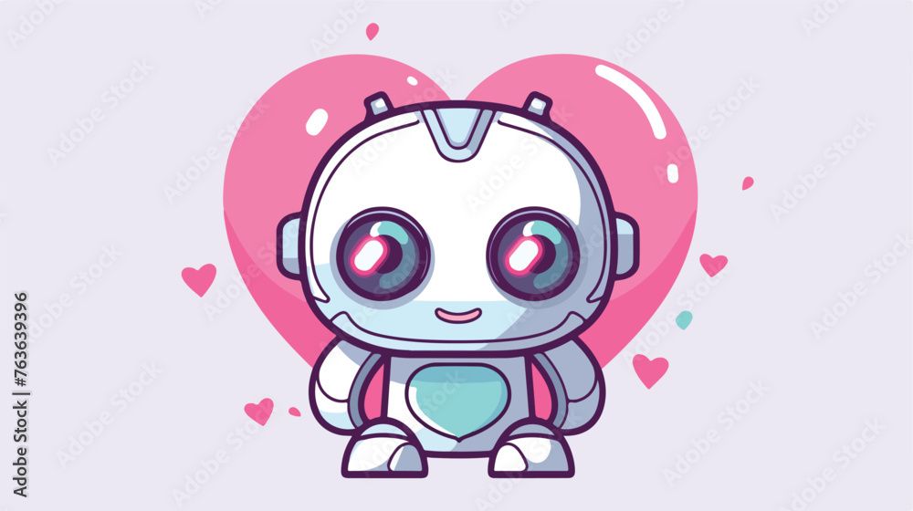 Cute white cartoon robot with heart symbols instead