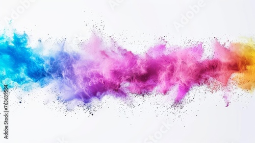 Vibrant Rainbow Powder Paint Explosion on White Background, Colorful Abstract Art