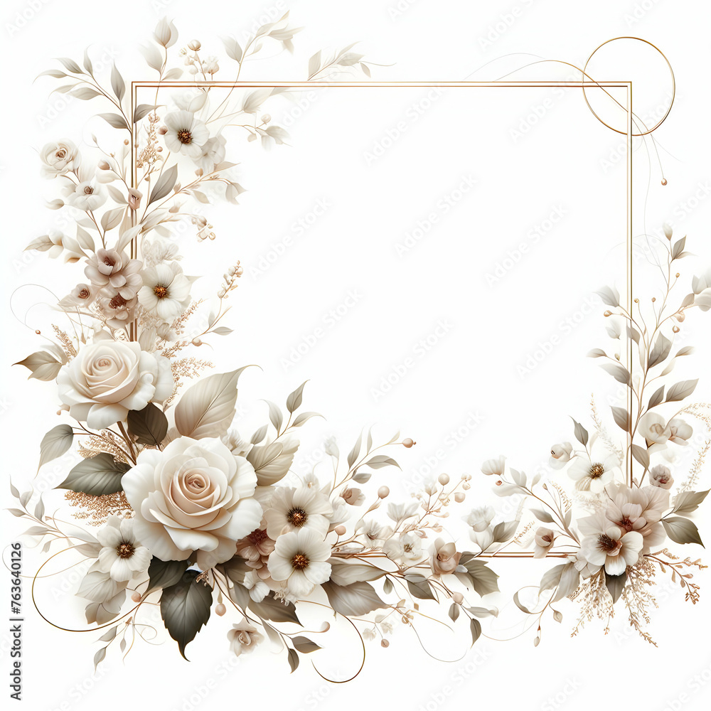 frame with white flowers,frame, flowers, spring,border, illustration, Ai generated 