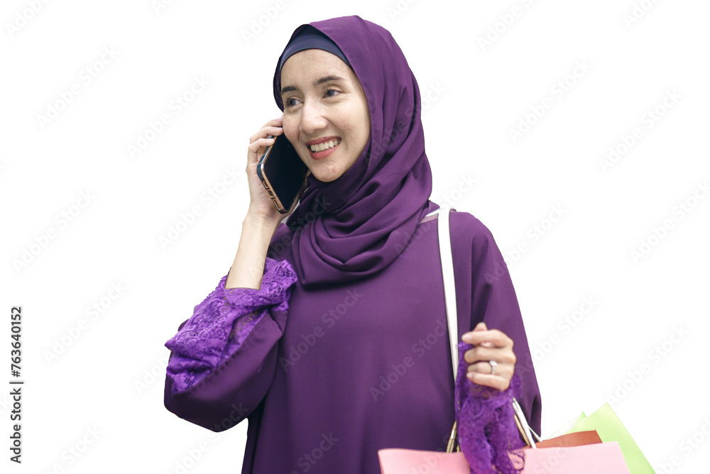 Transparent background, PNG, .PNG, PNG file, Muslim woman using a smartphone. Transparent background, PNG, .PNG, PNG file, Muslim woman using a smartphone.