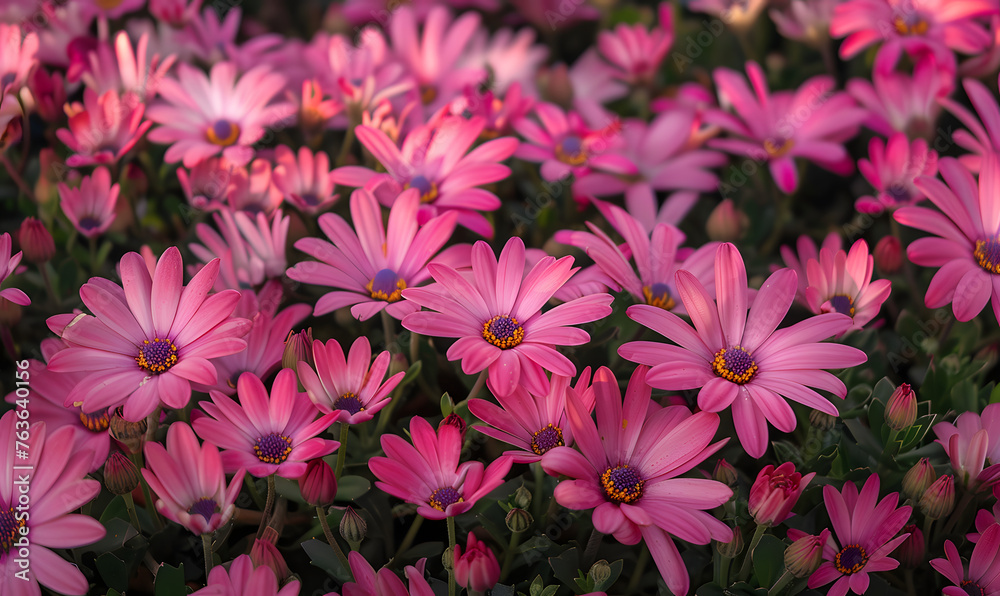 Fototapeta premium Field of pink daisy flower close-up, Generative AI 