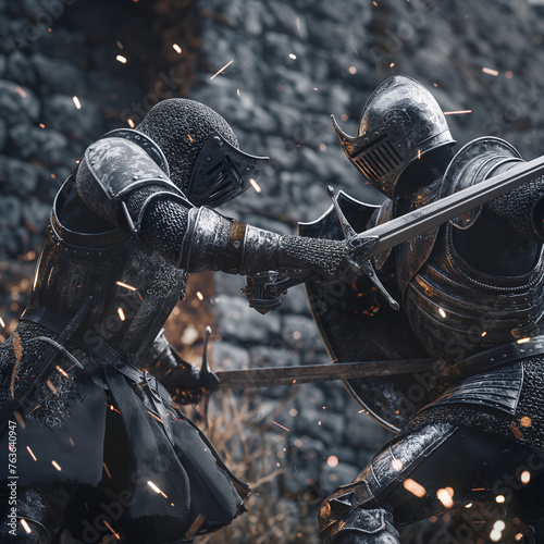 medieval knights deulling fight