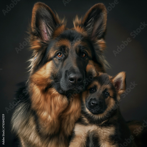 cute puppy with her mom or dad portrait