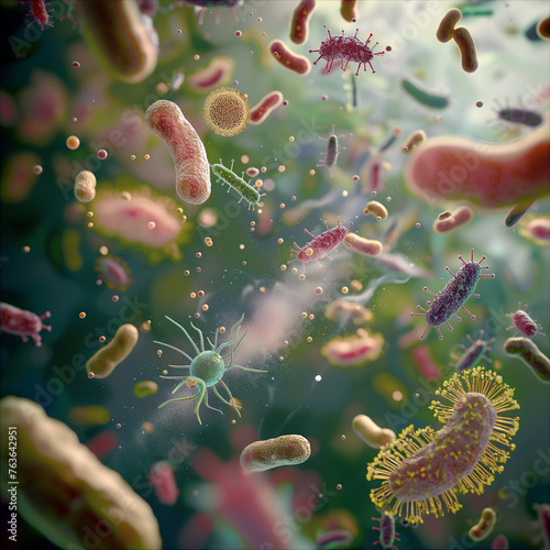 electron microscope renders showing becterias viruses colorful