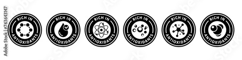 Rich in Antioxidants - collection of vector stickers for food products.