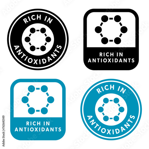 Rich in Antioxidants. Vector labels for food or drink packaging.