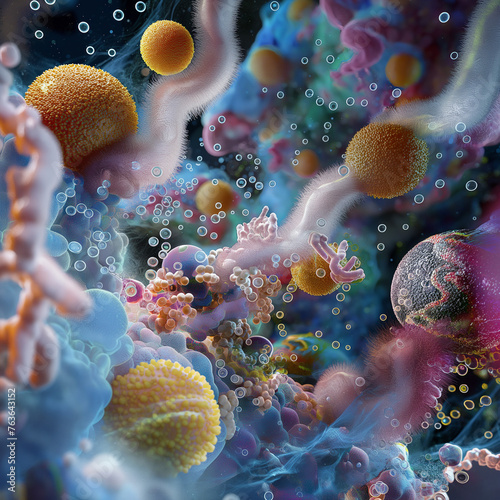 electron microscope renders showing becterias viruses colorful
