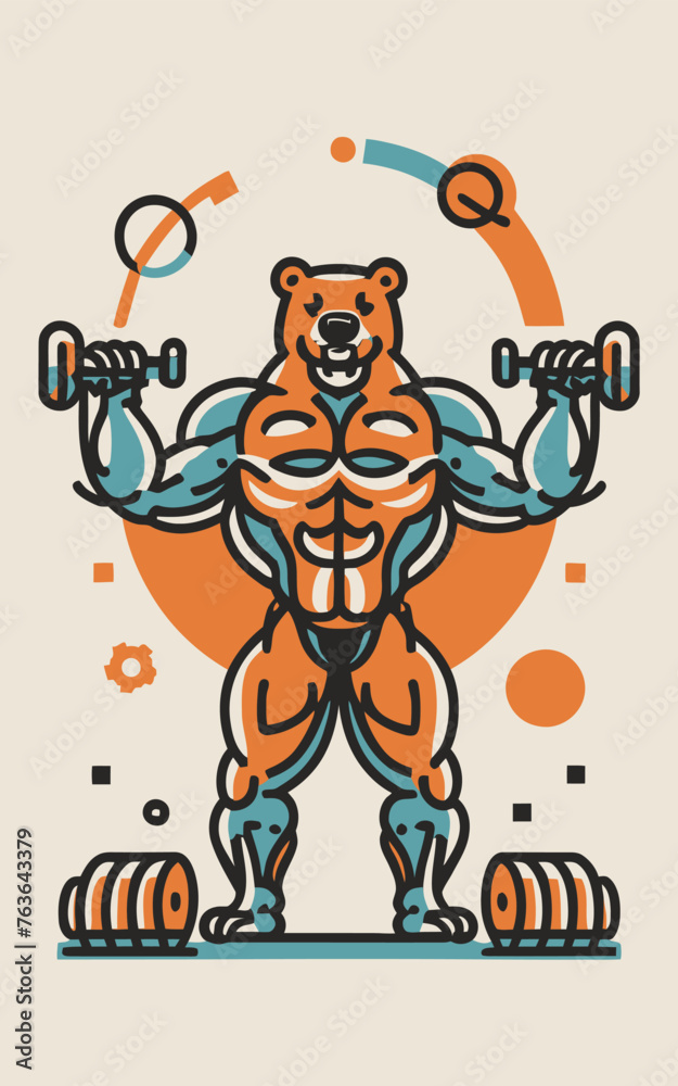 red white black modern style minimalist lines of a strong muscle pose strong body builder anatomy man at gym with bundle Doing exercises in all body positions using different gym equipment red white black modern style minimalist lines of a strong muscle pose strong body builder anatomy man at gym with bundle Doing exercises in all body positions using different gym equipment