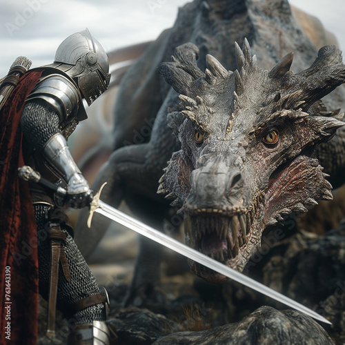 medieval knight fights with a dragon