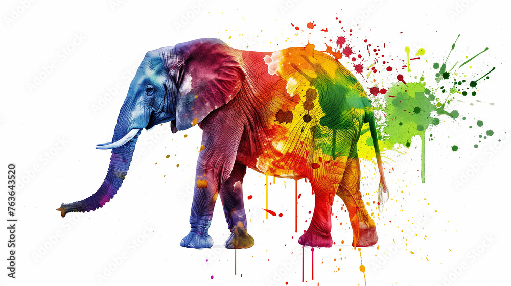 Elephant colorful with water color spectrum