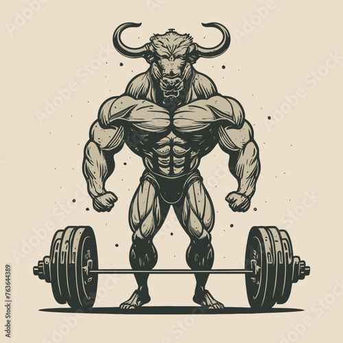 red white black modern style minimalist lines of a strong muscle pose strong body builder anatomy man at gym with bundle Doing exercises in all body positions using different gym equipment