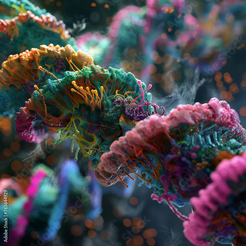 dna rna trhough the electron microscope colorful realistic render