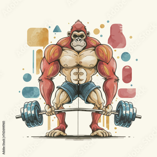 red white black modern style minimalist lines of a strong muscle pose strong body builder anatomy man at gym with bundle Doing exercises in all body positions using different gym equipment