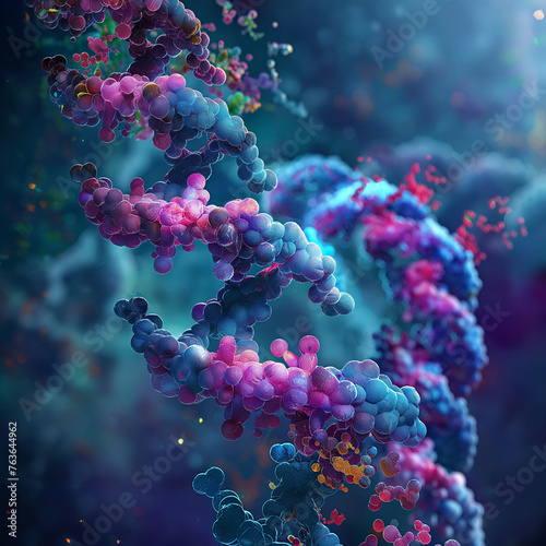 dna rna trhough the electron microscope colorful realistic render