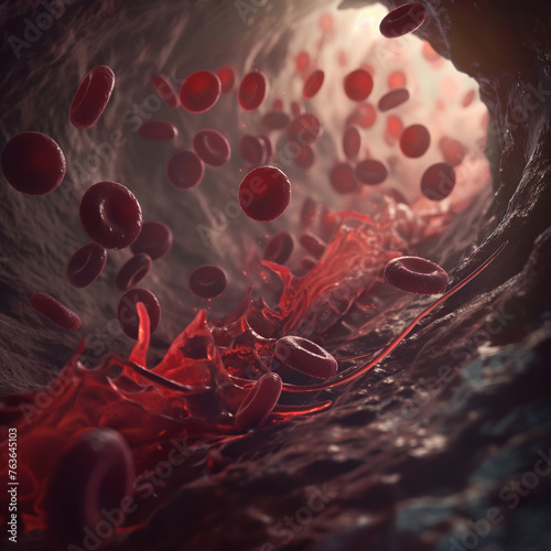 microscope render of human blood cells in veins