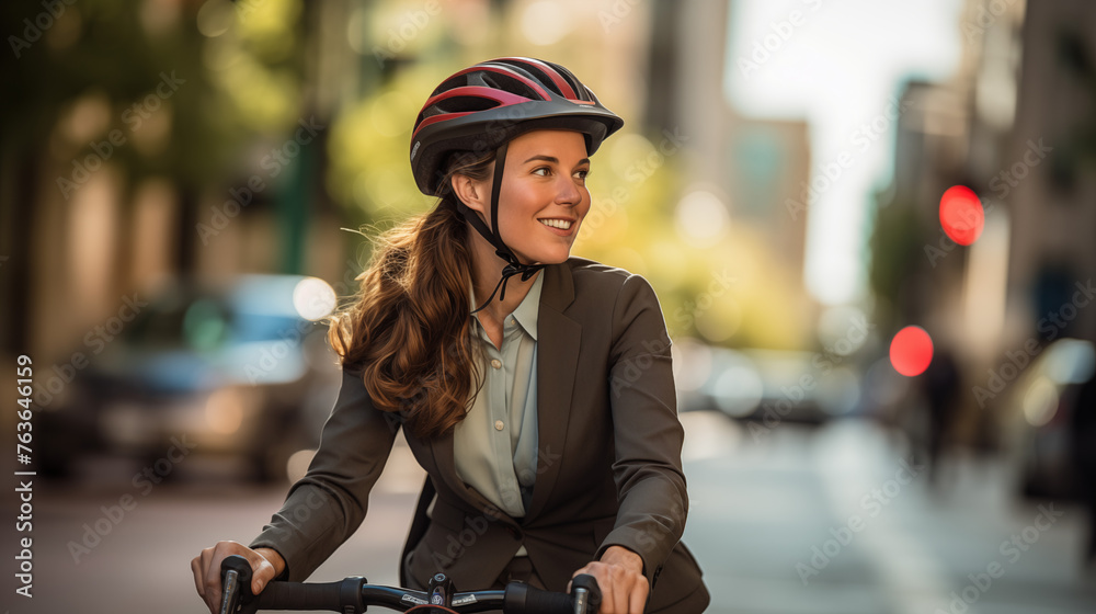 Confident businesswoman cycling in the city Confident businesswoman cycling in the city