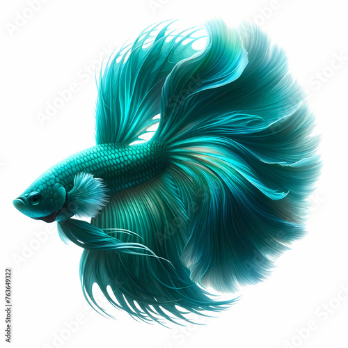 Photo of a Wild Halfmoon Long Fin betta, full body, glowing with a beautiful Turquoise color © bteeranan