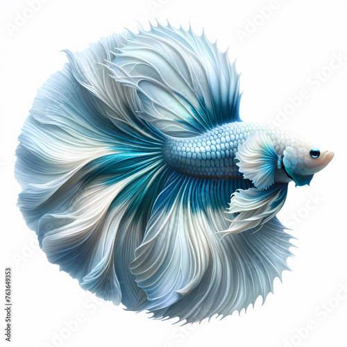 Photo of a Wild Halfmoon Butterfly betta, full body, glowing with a beautiful White and blue color © bteeranan