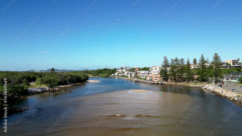 Over the inlet with small waves and sand bars Over the inlet with small waves and sand bars