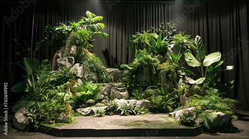 A stage design incorporating live plants and greenery