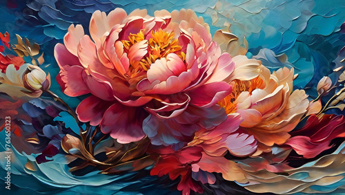 oil painting beautiful peony flower. abstract background.