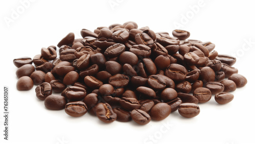 a pile of coffee beans ard shown on a white background