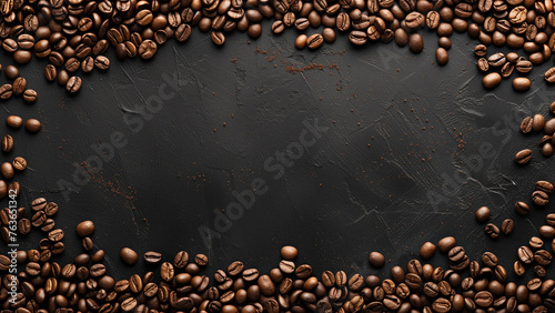 coffee beans on a black background with a black board