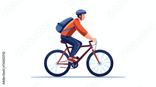 Fototapeta Naklejka Na Ścianę i Meble -  Happy cyclist on bicycle ride young cartoon man sit