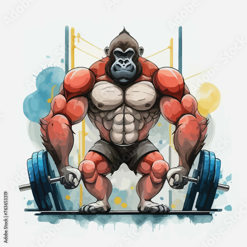 red white black modern style minimalist lines of a strong muscle pose strong body builder anatomy man at gym with bundle Doing exercises in all body positions using different gym equipment
