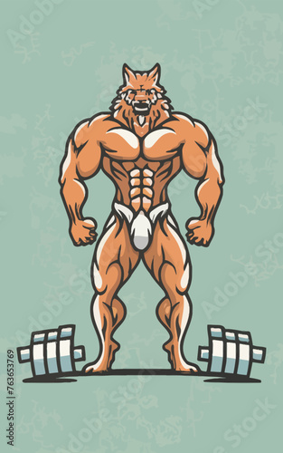 red white black modern style minimalist lines of a strong muscle pose strong body builder anatomy man at gym with bundle Doing exercises in all body positions using different gym equipment

