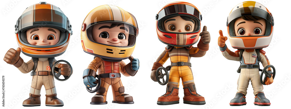 Obraz premium set of 3D Cartoon character of Sport car driver