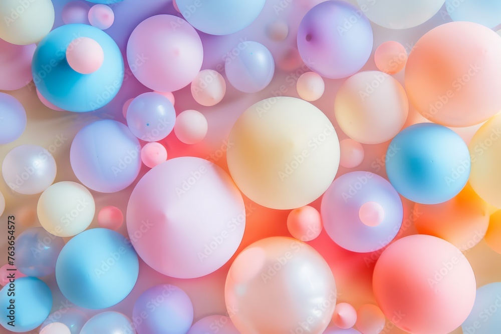 Soft pastel hues infuse these transparent bubbles with a serene, ethereal quality for a soothing background.