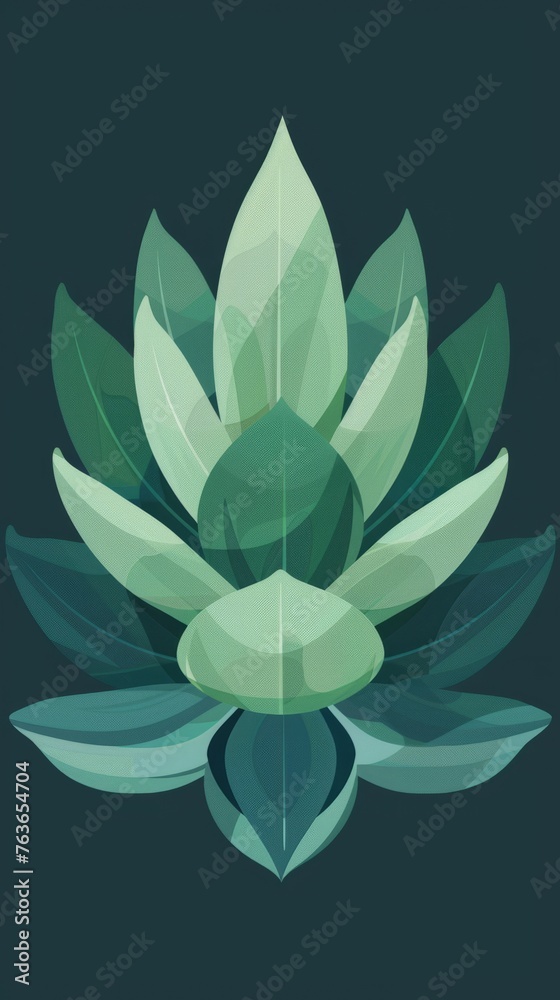 A green agave plant with leaves isolated on a dark background in a minimalistic design style. Cinco de Mayo theme. Flat style illustration.