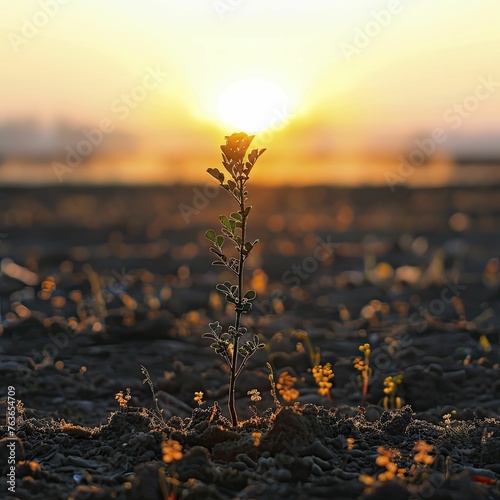 Biodegradable Plastics Derived from Plant Cellulose Structure Silhouette against Environmental Dawn photo