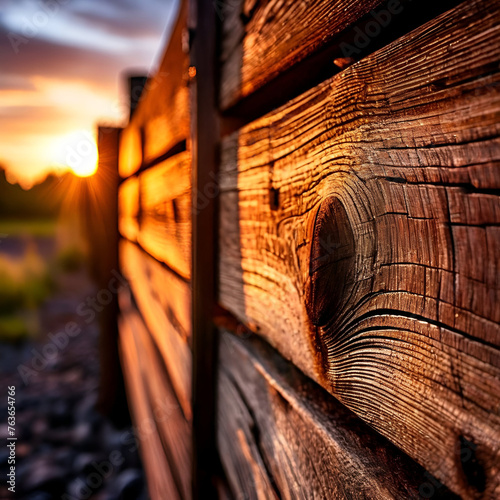 Sunset at wooden wall 