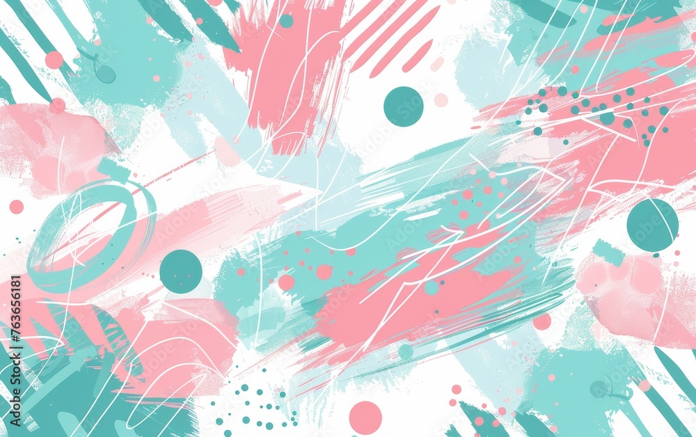 Contemporary art backdrop with energetic pink and teal strokes and splatters.