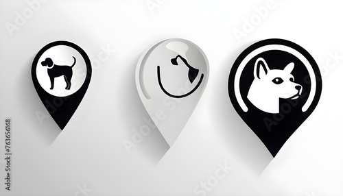 Set Map pointer with veterinary medicine hospital, clinic or pet shop for animals icon isolated on black and white background. Veterinarian clinic. Vector