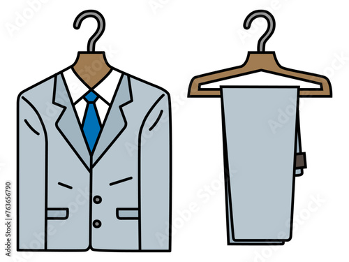 ハンガーにかかったスーツとスラックスのイラスト