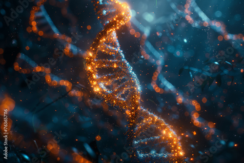 Abstract DNA strands forming a double helix staircase, representing the continuous evolution of life. Concept of genetic ascension. Generative Ai.