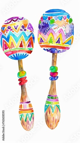 Colorful watercolor maracas adorned with festive patterns for Cinco de Mayo