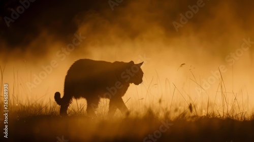 The hazy silhouette of a predator can be seen stalking its prey through the thick mist a deadly game of cat and mouse. photo