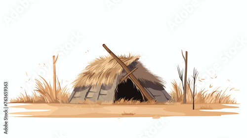 Poor village hut or shelter of straw and reeds vect