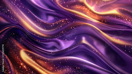 abstract background with d wave bright gold and purple gradient silk fabric 