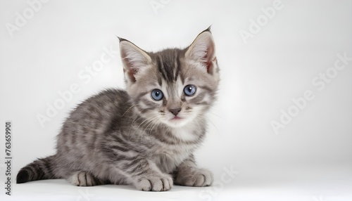 British blue ticked tabby kitten on a white background