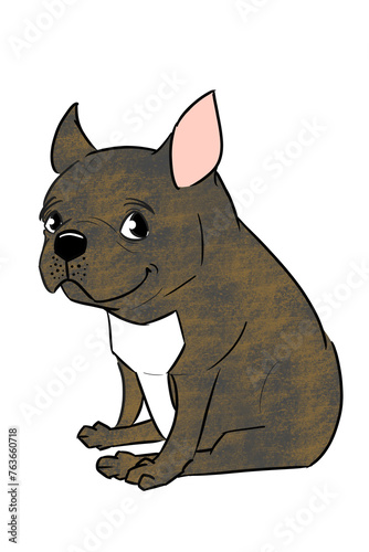 This is an illustration of a “black brindle” French bulldog in a "sitting" position. © Chisato