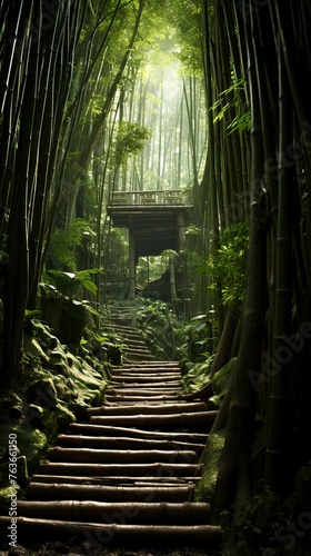 A dense bamboo forest with filtered sunlight. Forest Illsutration