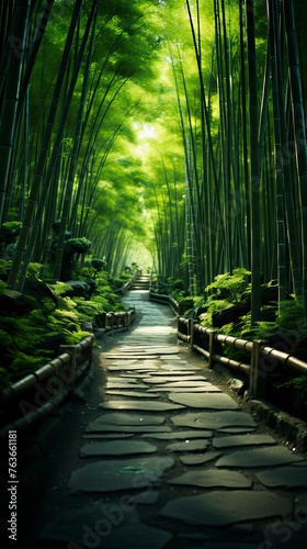 A dense bamboo forest with filtered sunlight. Forest Illsutration